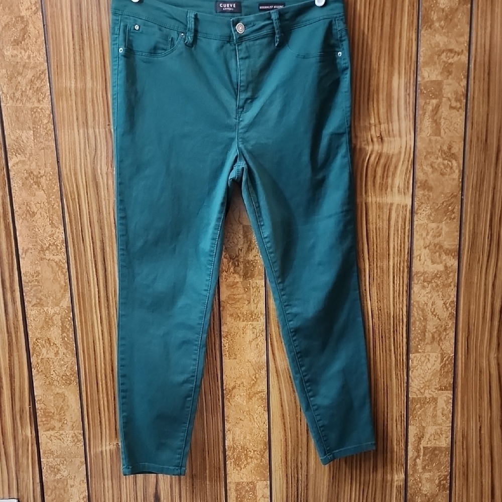 Curve Appeal Teal Green Skinny Jeggings Size 12 Stretchy Mid Rise Comfy Casual